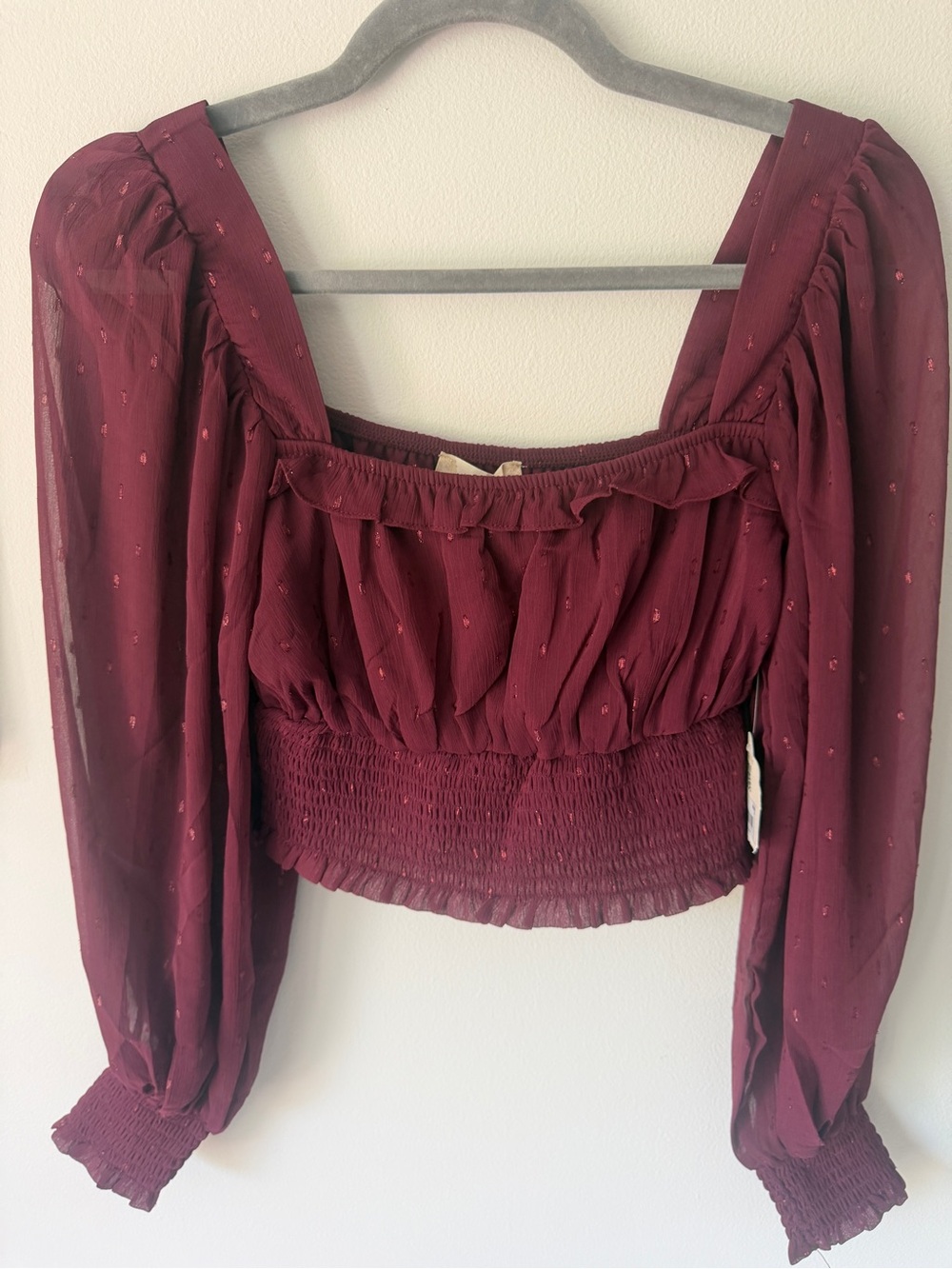 Altar'd State Wine Burgundy Smocked Square-Neck Crop Top